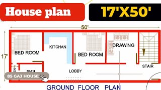 17 x 50 house plan  850 sq ft house plans 3 bedroom  85 gaj house  3 bkh house design  house [upl. by Lobel142]