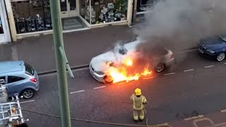 BMW Car Fire at Westbourne Bournemouth Dorset during NHS Clap for Heroes [upl. by Fulcher]