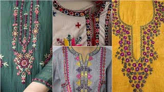 Attractive Homemade Embroidered Mirror Neck Designing Ideas 2024  Front Neckline Embroidery designs [upl. by Yarw175]