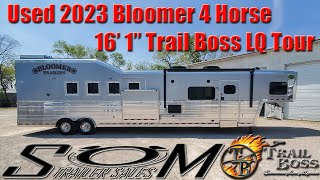 Used 2023 Bloomer 4 Horse Reverse Load Trailer Tour  161quot Custom Trail Boss LQ 105 Slide LOADED [upl. by Emyaj]