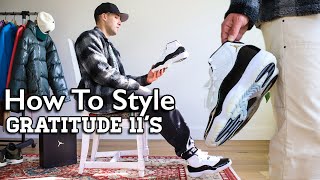 How To Style Air Jordan 11 quotGRATITUDEquot  ON FEET W Outfits [upl. by Ardek882]