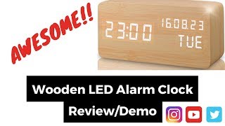 REVIEW AND DEMO OF A WOODEN DIGITAL ALARM CLOCK  LEERON [upl. by Eigna]