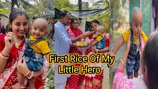 Ghar ka puja aur saath me Purvith ka Annaprashan। Purviths First Rice। [upl. by Loresz]