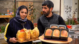 Homemade Bread quotLoafquot in Homemade Barrel Oven  Meat inside Kilogram Potatoes in Oven  Village Life [upl. by Demahum572]