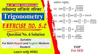 Optional Math Class 10 Exercise 52 Q No 6 Solution  Trigonometric Ratios of Multiple Angles [upl. by Annovaj]