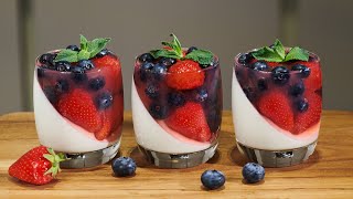 Strawberry amp blueberry panna cotta dessert in cups [upl. by Ecinwahs]