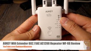 AUKEY Wifi Extender 80211AC AC1200 Repeater WFR8 4 Antennas Review [upl. by Riordan4]