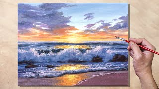 Acrylic Painting Seascape Sunset [upl. by Anwadal468]