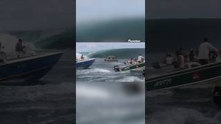 Teahupo’o crazy set 😳 Boats barely make it over boats surfing teahupoo powerlinesproductions [upl. by Etnuhs]