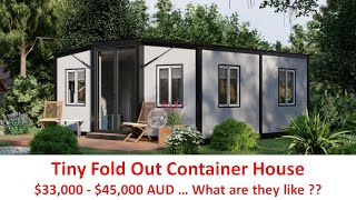 Tiny Fold Out Container House  For Sale June 2022  review pros  cons value [upl. by Zipah]