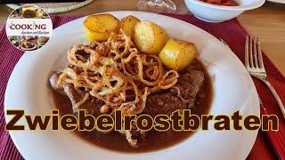 Zwiebelrostbraten  Rinderrostbraten schnell und einfach erklärt mit Zwiebelringe und Bratkartoffel [upl. by Brost]