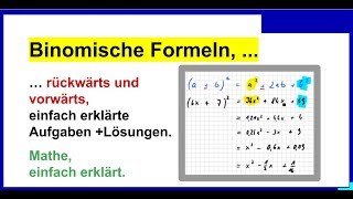 Binomische Formeln rückwärts vorwärts rechnen üben Brüche Dezimalzahlen BiFo01 [upl. by Genia]