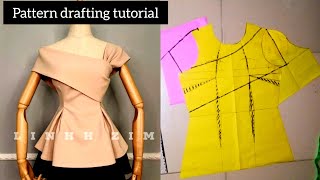 how cut draft a peplum top with an asymmetric neckline and capepatterndrafting tutorial [upl. by Clance534]