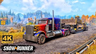 Transporting CAT 120M With Optimus Prime On Muddy Road In SnowRunner Season 14 snowrunner truck [upl. by Eeltrebor222]