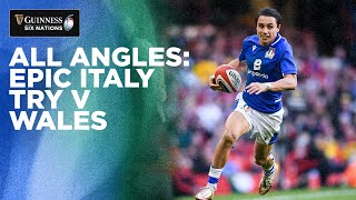 All Angles Capuozzo and Padovani Combine For Epic Italy Try In Cardiff  2022 Guinness Six Nations [upl. by Tegdig]