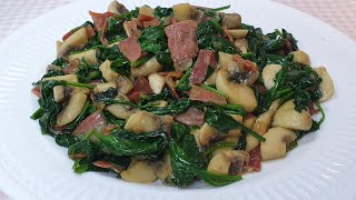 ESPINACAS SALTEADAS Con jamón serrano y champiñones nuberosaylila [upl. by Hassi]