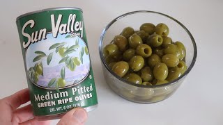 Sun Valley Medium Pitted Green Ripe Olives Dollar Tree Food Review 2022 [upl. by Schlosser]