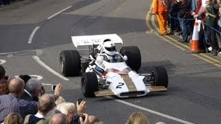 2012 BRM Celebration Day Damon Hill amp Sir Jackie Stewart drive 1962 Grand Prix racing cars [upl. by Milda]