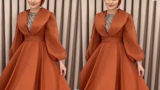 How to make this flare dress with lapel collar and bishop sleeve  COMPLETE DETAILED TUTORIAL [upl. by Uhile]