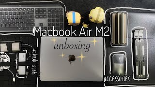 M2 macbook air unboxing  accessories haul  customization [upl. by Atnod]