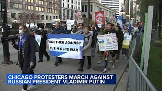 Chicago protesters march along Michigan Avenue to oppose Russias war in Ukraine [upl. by Parent]