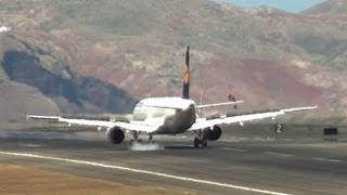 Maximum brakes ON  A321 Lufthansa landing at Madeira [upl. by Narot]