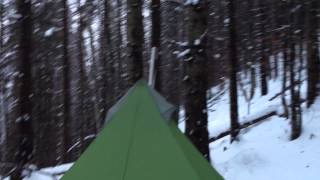 The Girl gets SOGGY DISMAL snow melt weather Saved by brilliant stove in my ShangriLa 5 Tipi tent [upl. by Adniralc]