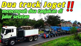 VIRAL DUA TRUCK TRAFO JOGET‼️Truck bermuat trafo 200 ton menempuh dua tanjakan di jalur gentong [upl. by Annaor]