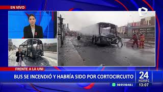 SMP bus de transporte público se incendia al frente de la Universidad Nacional de Ingeniería [upl. by Radmen]