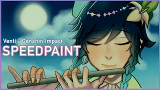 SPEEDPAINT Venti  Sound from The Dihua Flute Genshin Impact Fanart [upl. by Akkinahs]