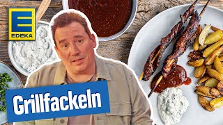 Grillfackeln Rezept  Mit selbst gemachter BBQ Sauce amp Röstkartoffeln [upl. by Eicul]