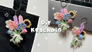 ♡ Crochet Mini Bouquet Keychain Tutorial  No Sewing Needed ♡ [upl. by Fein]