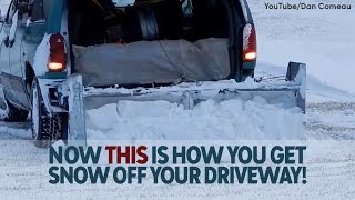 Canada man builds homemade snow plow to shovel his drive [upl. by Gardal]