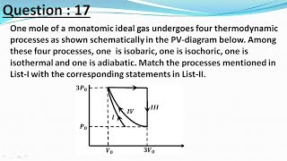 JEE Adv solutions physics 2018  One mole of a monatomic ideal gas undergoes four thermodynamic [upl. by Anelagna179]