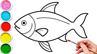 Easy Rainbow Fish Drawing Painting amp Coloring For Kids and Toddlers Kids Art [upl. by Isoj]