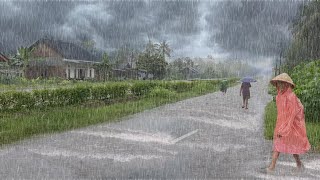 Heavy Rain and Thunderstorms in Beautiful Village Life  Walk in a Thunderstorm in the Afternoon [upl. by Oninrutas150]