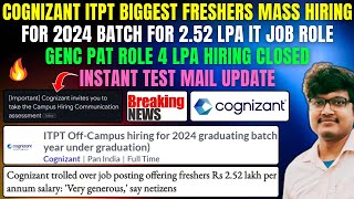 🔥COGNIZANT ITPT FRESHERS MASS HIRING ANNOUNCED 2024  EXAM MAIL UPDATE  GENC PAT ROLE HIRING CLOSED [upl. by Yeleak]