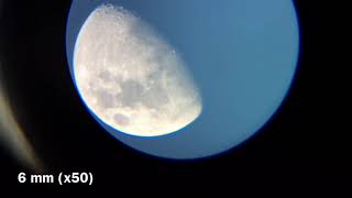 First Quarter Moon Through Celestron Firstscope x15 x24 x50 amp x75 [upl. by Parthinia]