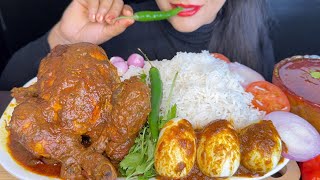 ASMR EATING SPICY WHOLE CHICKEN CURRYEGG CURRYBASMATHI RICEGREEN CHILLI FOOD VIDEOS [upl. by Berger]