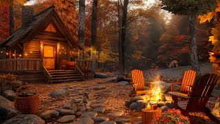 Cozy Peaceful Autumn Evening Fall Cabin by the Campfire in a Deep Serene Forest [upl. by Zipporah]