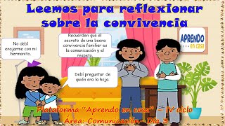 Leemos para reflexionar sobre la convivencia  sesiones aprendo en casa 3° y 4° grado de primaria [upl. by Drusie]