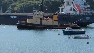 Fowey tug morgawr turning a coster around in Fowey harbour [upl. by Buschi]