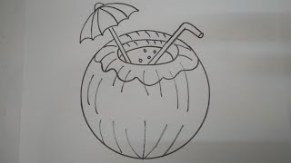 How to draw coconut water drawingEasy draw and colour for kids [upl. by Denby]