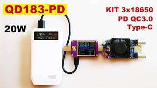 QD183PD Повербанк на 3 х 18650 с PD QC30 TypeC LCD VAmetr  Qidion Tese Power bank [upl. by Ainelec]