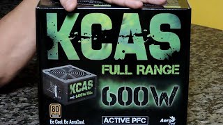 FONTE AEROCOOL KCAS FULL RANGE DE 600W CONFIRAM o UNBOXING [upl. by Aleusnoc]