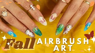 ✨ 🍂 🍁Cute Fall Nails Using an Airbrush  Easy Autumn Tutorial 🍂 🍁 ✨ [upl. by Muriah]