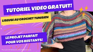 Liseuse au crochet tunisien Boléro à manches Tuto gratuit en français [upl. by Eednam997]