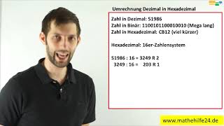 Umrechnung Dezimal in Hexadezimal umrechnen  Mathematik [upl. by Anissa]