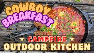 Cowboy Breakfast Creamy amp Spicy made on the Campfire 🥘🔥 [upl. by Lasky]