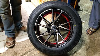 BRAND NEW ALLOY WHEELS amp YOKOHAMA BLUEARTHGT AE51 18565R15 VITZ COMPLETE SET INSTALL PRICE IN PAK [upl. by Acino]